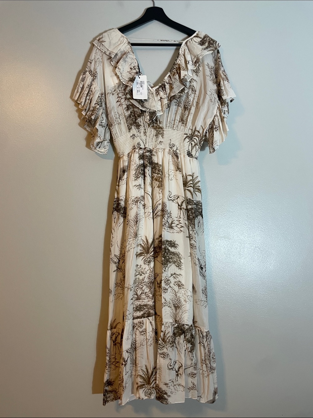 Sandro Cream Maxi Dress with Brown Scenic Print - Picture 6 of 16